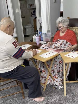 A post by @thejockandbelleshow on TikTok caption: Gram wins at war every single time 😭🃏the handshake at the end 🤝🤣 #funnyvideo #grandparents #cards #jockandbelle #Love #fyp #war 