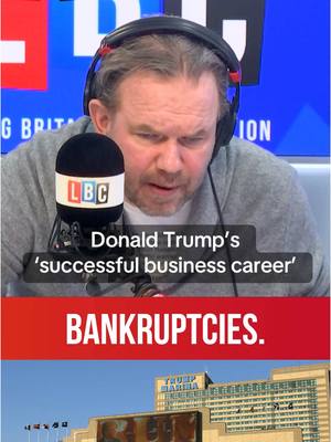 A post by @lbc on TikTok caption: James O'Brien takes aim at the idea that Donald Trump is a savvy businessman. #lbc #jamesobrien #trump #donaldtrump #business #casino #america #politics #usnews #uspolitics 