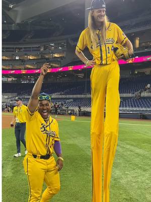 A post by @thesavbananas on TikTok caption: We’ll just pretend that @Dakota“STILTS”albritton couldn’t hear from all the way up there🫣 @Ty Jackson  #baseballboys #MLB #savannahbananas #bananaball #springtraining 