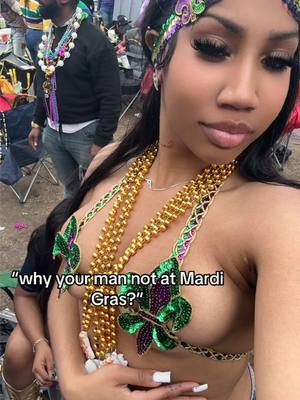 A post by @princessaire on TikTok caption: ain’t no 🥷🏽 of mine walking down st Charles (P.S I don’t have a man🤭) #mardigras 