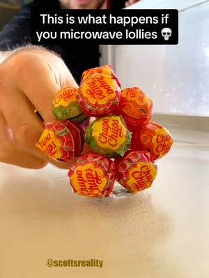 A post by @scottsreality on TikTok caption: Don’t try this at home, it will ruin your microwave 😂😭