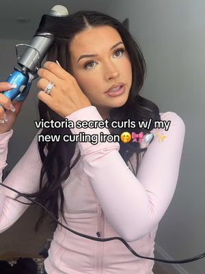 A post by @jade.amberrrrr on TikTok caption: trying out my new curling iron for the victoria secret bombshell curls 🤭🪽🎀 @babylissprousa @Eva NYC @Living Proof, Inc. 