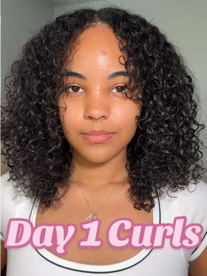 A post by @michixo__ on TikTok caption: Day 1 curls ✨ what brand do you think I used to style? 👀 #curlygirl #3c #hair #routine #haircare 