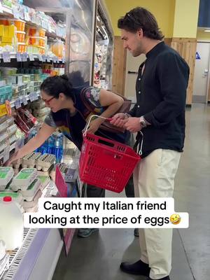 A post by @fabioandben on TikTok caption: These egg prices man #fyp #reaction #funny #eggs 