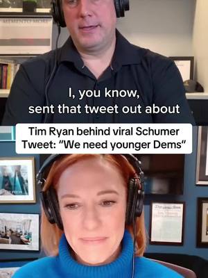 A post by @jenpsaki on TikTok caption: Former Democratic Congressman Tim Ryan from Ohio discusses the need for Democrats to put younger leaders out front.  Tap the link in bio for the full conversation with @TimRyanOH.  #democrats #schumer #jenpsaki #msnbc 