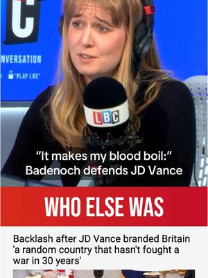 A post by @lbc on TikTok caption: “Who else was he speaking about?” JD Vance can only have meant Britain or France with his ‘random country’ comment, says LBC’s Natasha Clark #LBC #politics #jdvance #kemibadenoch #tories #ukpolitics 