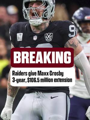 A post by @nfloncbs on TikTok caption: Maxx Crosby signs 3-year $106.5M extension with Raiders. He is now the highest paid non-QB by AAV #nfl #nflnews #raiders 