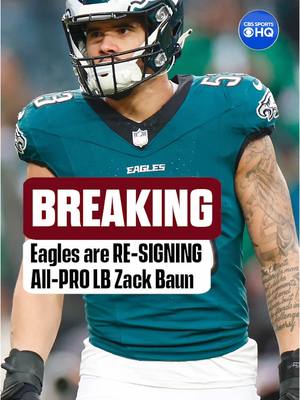 A post by @nfloncbs on TikTok caption: The Eagles are re-signing Zack Baun to a 3-year $51M contract  #nfl #nflnews #eagles