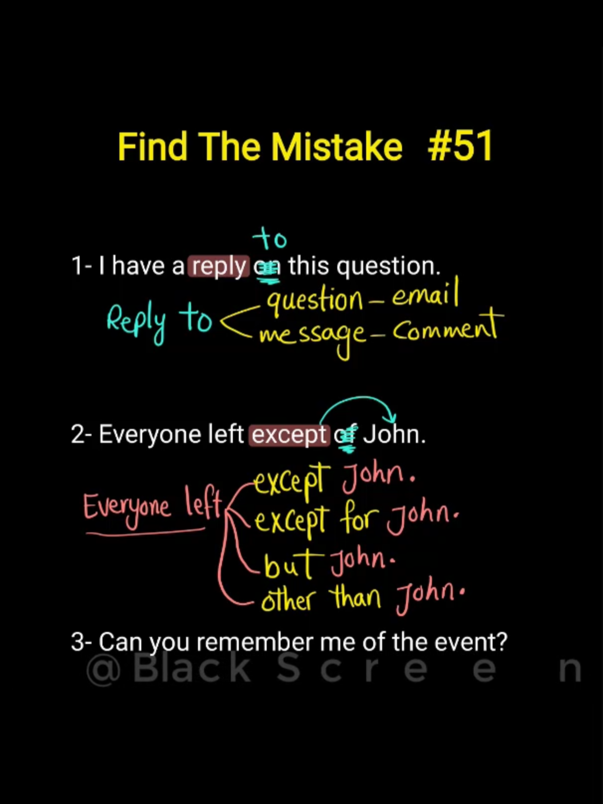 A post by @blackscreenenglish on TikTok caption: Common Mistakes in English #foryou #learnenglish #LearnOnTikTok #grammar #ielts #english #englishvocabulary #black_screen_english 