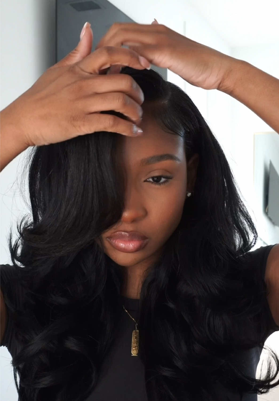 A post by @jaemajette on TikTok caption: pin curls & layers. i’m in love, i’m obsessed 🤎 hair: @Bleu Soleil x Her Extensions  products: @TRESemmé extra holding hairspray @curldazehaircare hold it creme got2b freeze spray  @Olaplex Nº.7 bonding oil @colorsandcare edge brush  @Dyson USA supersonic hairdryer 