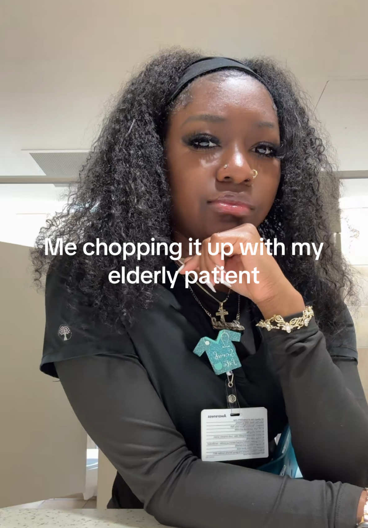 A post by @jazlyn.nevaeh on TikTok caption: Bc sometimes they just need someone to talk to 😔  #pct #patientcaretech #cna #prepa #nursesoftiktok #nurselife #cnalife #cnasoftiktok #scrubs 