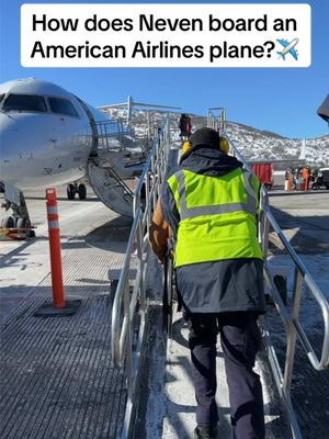 A post by @ambercogbill03 on TikTok caption: How does Neven board an American Airlines plane??✈️  #americanairlines #travel #flying #paraplegic #paralyzed #sci #spinalcordinjury #wheelchair #fiance #engaged #fyp #foryoupage #loveyou @Neven @Amber Cogbill 