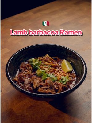 A post by @dumpedling on TikTok caption: Ramen if it was Mexican 🇲🇽 Lamb barbacoa Ramen in spanish 🙉 . . Ingredients: * 3 kg lamb shoulder or leg * 6 dried guajillo chilies (deseeded) * 2 dried ancho chilies (deseeded) * 4 garlic cloves  * 1 white onion * Juice of 2 oranges * 1 tbsp ground cumin * 1 tbsp ground coriander  * 1 tsp ground cinnamon * 1 tsp dried oregano * 2 tbsp vinegar * 2 tbsp salt * 1 tbsp smoked paprika * 2 tbsp oil * 3 cups water * Ramen  * Chopped cilantro and lime wedges for garnish Instructions: 1. Toast chilies briefly, soak in hot water for 10 min, then blend with garlic, onion, orange juice, spices, vinegar, salt, and water until smooth. 2. Sauté the mixture in oil for 5 min, then pour over lamb and marinate overnight. 3. Oven: Place lamb in a covered pan and bake at 135°C (275°F) for 6–8 hrs. Slow Cooker: Cook on low for 8 hrs. 4. Shred lamb and serve over cooked ramen noodles, ladling the cooking juices over the top. Garnish with cilantro and lime. . . #lambbarbacoa #mexicanfood #mexican #ramen #food #mexicanfood #recipe #recipes #foodstagram #spanish 