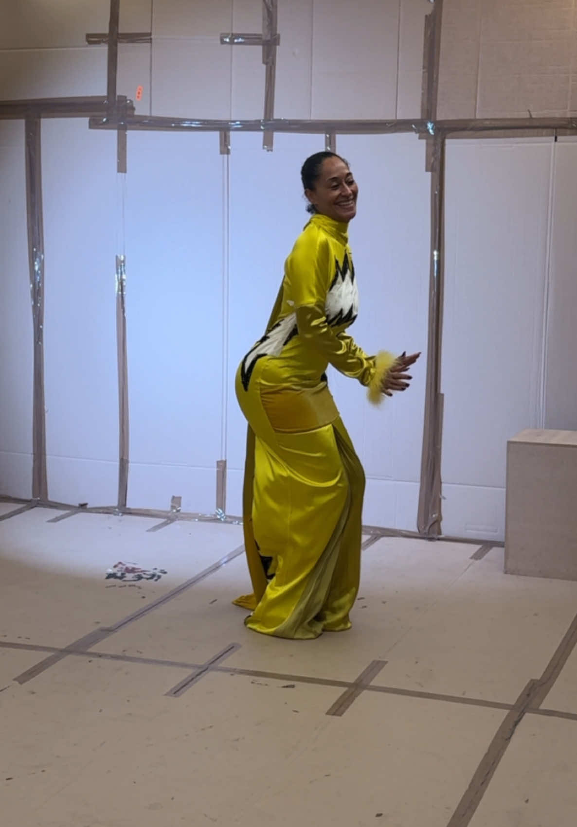 A post by @traceeellisross on TikTok caption: A little bts @MARNI @AsliceofBambi @Adriane JAMISON  #marnifw25 #bts #mfw #fashionweek #milanfashionweek #marni 