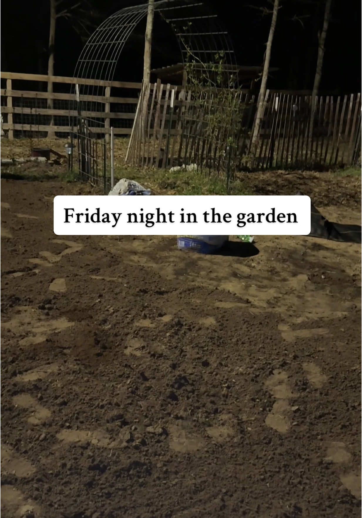 A post by @kaydee_kelly on TikTok caption: Thanks to the security light I can see in my garden! 🌱  #gardening #garden #workingonthegarden #fridaynight #homestead #gardenprep #texas #zone8a #mama #work 