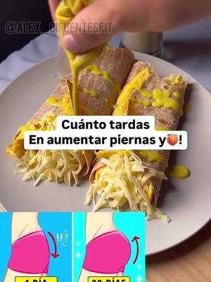 A post by @alexcifuentesfit on TikTok caption: 🏋️‍♀️ Desayuno Potente para Piernas y Glúteos 🍳🥤🔥 Descripción: Si quieres aumentar piernas y glúteos, este desayuno es perfecto para ganar músculo. 💪 ➡️ Ingredientes: 🥚 5 huevos en dos omelettes con queso mozzarella 🧀 🌮 2 tortillas de harina integral 🥤 Batido con leche, banana y café para energía y recuperación 🔹 Alto en proteínas y carbohidratos complejos para potenciar tu entrenamiento. 💯 💬 Comenta “RECETAS” y te envío mi recetario completo para ganar músculo. 🚀🔥 #DesayunoFitness #AumentarMasaMuscular #PiernasFuertes #GlúteosFirmes #NutriciónDeportiva #RecetasFitness #GanarMúsculo #ComidaSaludable