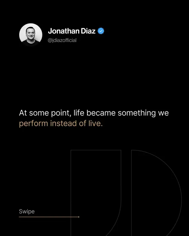 A post by @jdiazbusiness on TikTok caption: Embrace the hidden moments, the ones no camera can capture. Because if every second is a spectacle, when do we truly live? Invite authenticity, be in the moment, live it - don't capture it! #EscapeThePerformance #SecretlyAuthentic #UnfilterLife