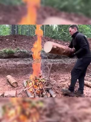 A post by @happylife_bushcraft on TikTok caption: Two Men Build HUGE CABIN Underground #build #building #builder #buildingahouse #cabin #logcabin #bushcraft #woodenhouse #viralvideo #fyp