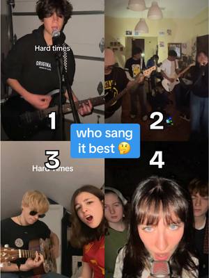 A post by @covernationofficial on TikTok caption: Comment your fave cover of Hard Times by @Paramore 😍‼️ 1- @TRUEBLOOD  2- @THE SEVENTH HAVEN  3- @mirada  4- @florence road  #singing #cover #vocals #band #hardtimes #paramore  #florenceroad #whosangitbetter 