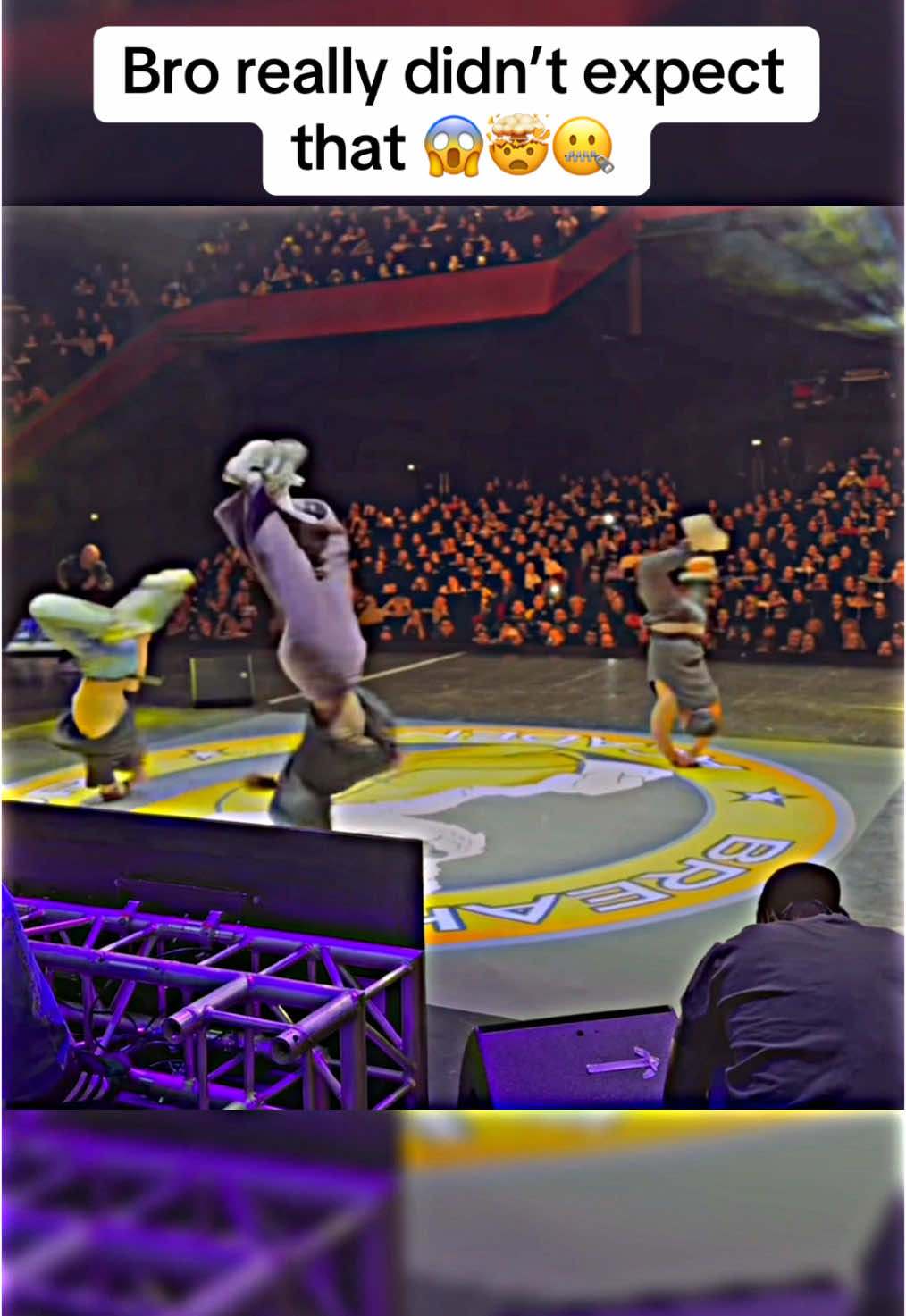 A post by @newdancetv on TikTok caption: My dude got shocked 😨 Bboy Tsukki, Bboy Hiro10 and Bboy Tchantcho #bboy #breakdance #dancebattle #baile #viral #xyzbca #respect #fypシ 
