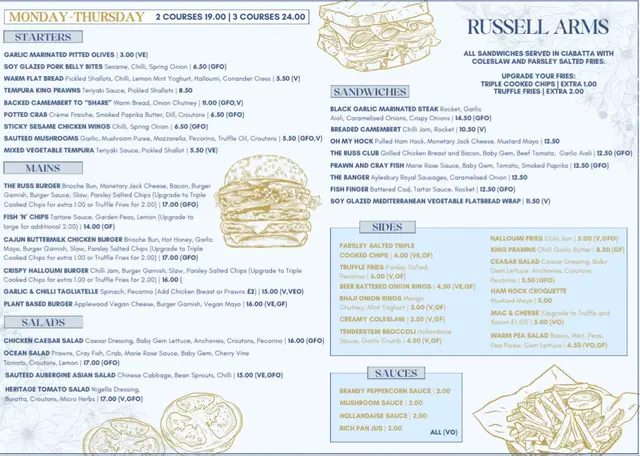 A post by @therussellarms_pub on TikTok caption: Spring/summer menu is live from today! #therussellarms #mayfamily #mayfamilypub #daddymay #daddymaycooks #food #foodie 