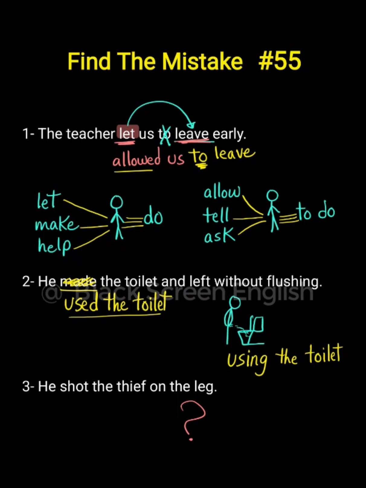 A post by @blackscreenenglish on TikTok caption: #foryou #learnenglish #learnontiktok #grammar #ielts #english #englishvocabulary #black_screen_english