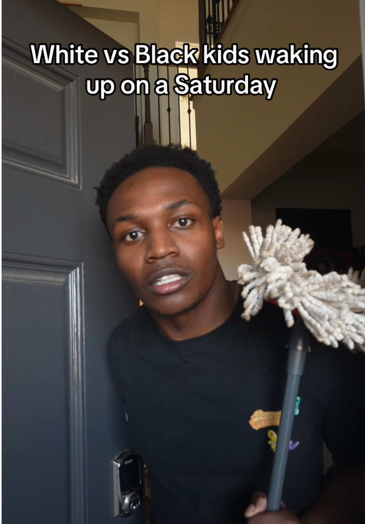 A post by @ on TikTok caption: White vs Black Kids waking up on a Saturday! 🤣🤣🤣🤣🤣 @Gavinblake23 @J_mkenzie @mahaselena #saturday #weekends #kid #kids 