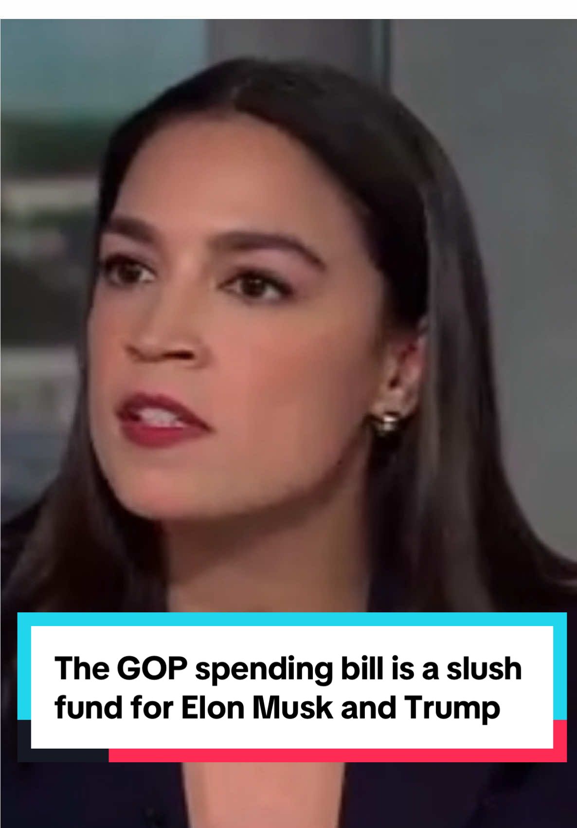 A post by @aocinthehouse on TikTok caption: Republicans’ partisan spending bill turns the federal government into a slush fund for Donald Trump and Elon Musk. It’s unthinkable that any Senate Democrat would hand them a blank check by voting for cloture.