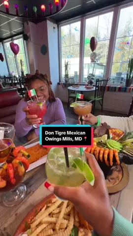 A post by @dasseats on TikTok caption: @dontigremexican is just in time for this warm patio weather!!  The drinks are strong & the food is BOMB. Plus plenty of deals like Taco Tuesday or weekly happy hour from 3-7PM 🔥 #dmvhappyhour #dmvrestauraunts #dmvfoodie #molcajete #birriaeggrolls #owingsmills 