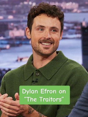A post by @thedrewbarrymoreshow on TikTok caption: @Dylan Efron spills on #TheTraitorsUS ✨ #drewbarrymore #dylanefron #rossmathews 