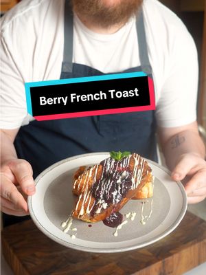 A post by @chefzealand on TikTok caption: Can this French toast change my mind about sweet breakfast?  Ingredients:  French Toast:  4 slices challah bread  2 cups heavy cream  4 large eggs  2 tsp fresh nutmeg  1/2 tbsp cinnamon  Pinch of allspice  2 tsp salt  1 cup sugar  Berry Compote:  1/2 cup blackberries  1/2 cup raspberries  1/2 cup blueberries  1 cup sugar  Juice of 1 lemon and its zest  Zest of 1/2 orange  Garnish:  White chocolate  Lemon zest  Mint leaves  #frenchtoast #bread #toast #breakfast #berries #food #foodie #chef #recipe #fyp 
