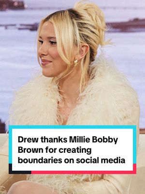 A post by @thedrewbarrymoreshow on TikTok caption: Drew thanks Millie Bobby Brown for creating boundaries on social media 💛 #milliebobbybrown #drewbarrymore #boundaries #socialmedia 