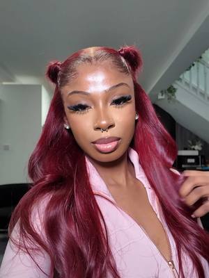 A post by @iamhazel_ on TikTok caption: 13x6 burgundy Vietnamese unit in 24” from @Bundles by Nmeri🇬🇧🤍 (LINK IN BIO) | Hair installed by @Crownedbeauty 🐐| Lashes by @Ninkss ❤️‍🔥