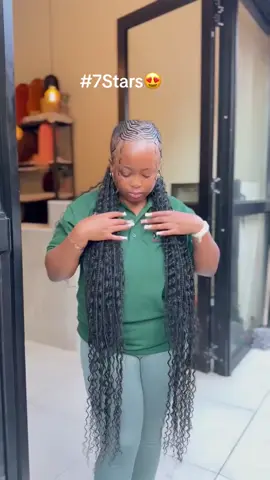 A post by @bambii140 on TikTok caption: Styled Straight Back from @7stars salon for R480 with curls hairpiece inclusive & R420 without curls ❤️.