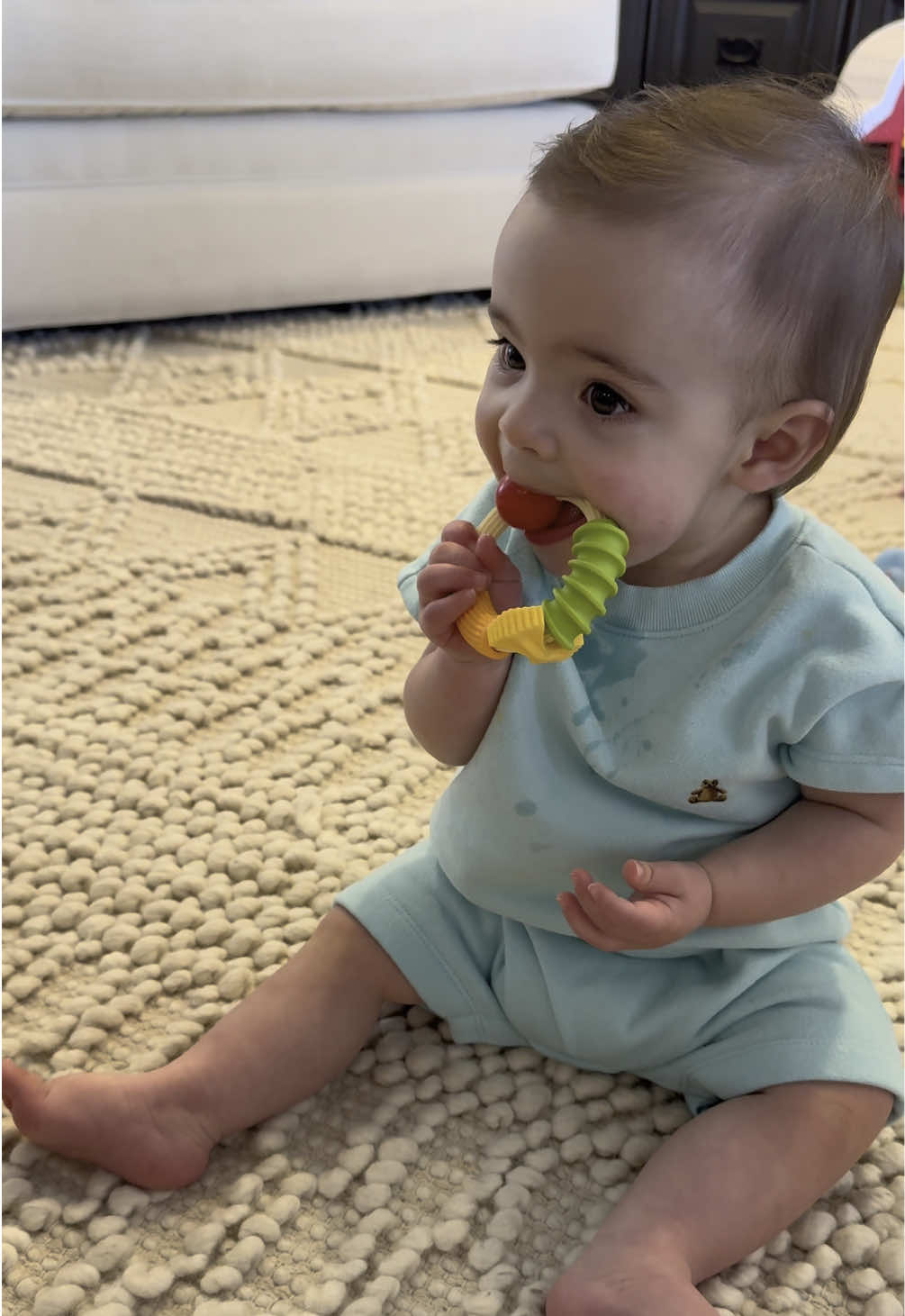 A post by @nuby on TikTok caption: Pasta everyday, please 😋👏🏼🍝 #nubyusa #pastatiktok #babyteether #babyfever 