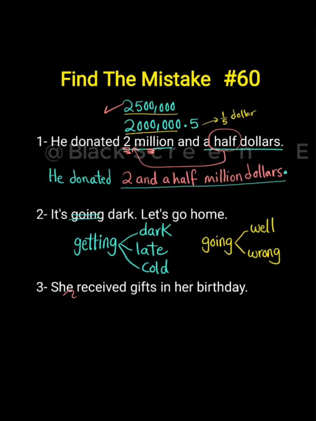 A post by @blackscreenenglish on TikTok caption: #foryou #learnenglish #learnontiktok #grammar #ielts #english #englishvocabulary #black_screen_english