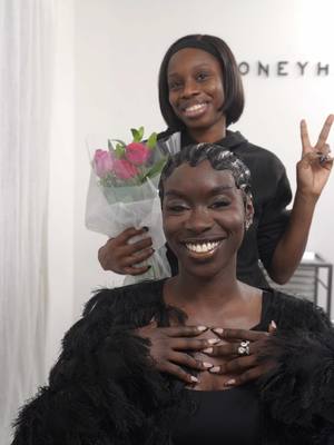 A post by @officialhoneyhand on TikTok caption: She bought me flowers 🥹 finger wave wig for @Nayz100 #fypシ゚viral #fyp #pixie #hairtok #londonhairstylist #fingerwaves 