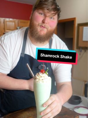 A post by @chefzealand on TikTok caption: Please don’t hate me for this…  Ingredients: 2 cups vanilla ice cream  1 cup whole milk  6-10 mint leaves  3 drops mint extract  3 drops green food coloring  3/4 tsp salt  Whipped cream  Maraschino cherry  #shamrockshake #milkshake #mint #shake #milk #food #foodie #chef #recipe #fyp 