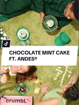 A post by @crumbl on TikTok caption: A cake this perfect? Someone pinch me. 🍀 Our NEW Chocolate Mint Cake ft. Andes® is here! ✨ #Crumbl