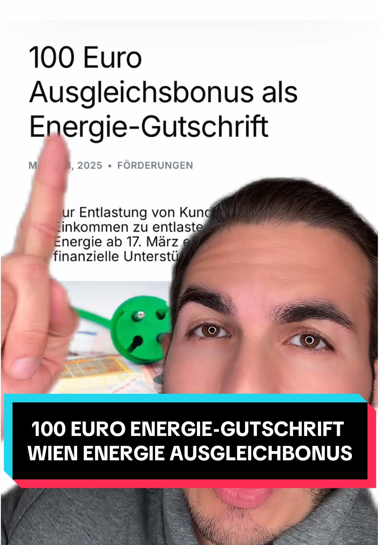 A post by @foerderminister on TikTok caption: 100€ Bonus als Energie-Gutschrift ☝️! ➡️ Seit 17. März 2025 #förderungen #österreich #zuschuss #fyp #steuern #finanzen #bonus #unterstützung #wien #geldzurück 