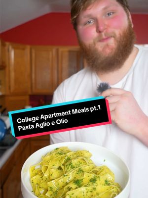 A post by @chefzealand on TikTok caption: Easily the quickest and cheapest dish I know how to make  Let me know if you guys wanna see more of the meals I made in college 🫡 Ingredients:  1 pound dried pasta of choice  1/2 cup olive oil  5 cloves garlic  1 lemon  1 cup chopped parsley  1 tbsp red pepper flakes  #pasta #aglioeolio #cheapmeals #meals #collegecooking #garlic #oliveoil #food #foodie #chef #recipe #fyp 