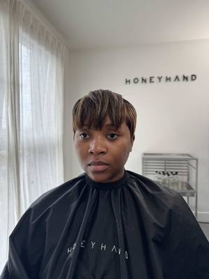 A post by @officialhoneyhand on TikTok caption: Colour and closure install for @Modern Day Martha Stewart #fypシ゚viral #fyp #pixie #hairtok #londonhairstylist #pixiewig #honeyblonde 