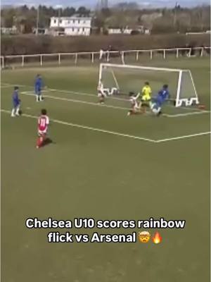 A post by @risingballers on TikTok caption: Chelsea U10 baller scored THIS rainbow flick vs Arsenal 😂😭 @Urfreshtvsport  #rainbowflick #skills #footballskills #aura #soccerskills #ballers #him #footy #footballtiktok #futebol #futbol #risingballers #chelsea #chelseafc #arsenal #arsenalfc #wonderkid #fifa #fut #4u #trending #goviral #viral 