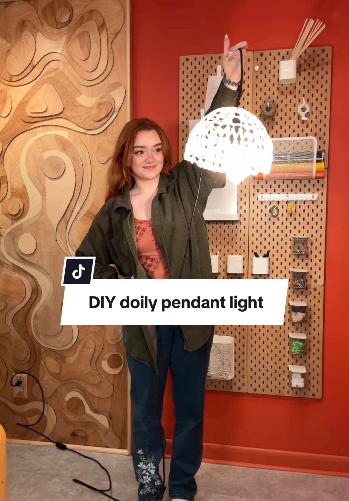 A post by @emilyrayna on TikTok caption: I used to make these when I was little! #diyproject #diyhomedecor #easydiy #lightingdesign #doily #budgetfriendly 