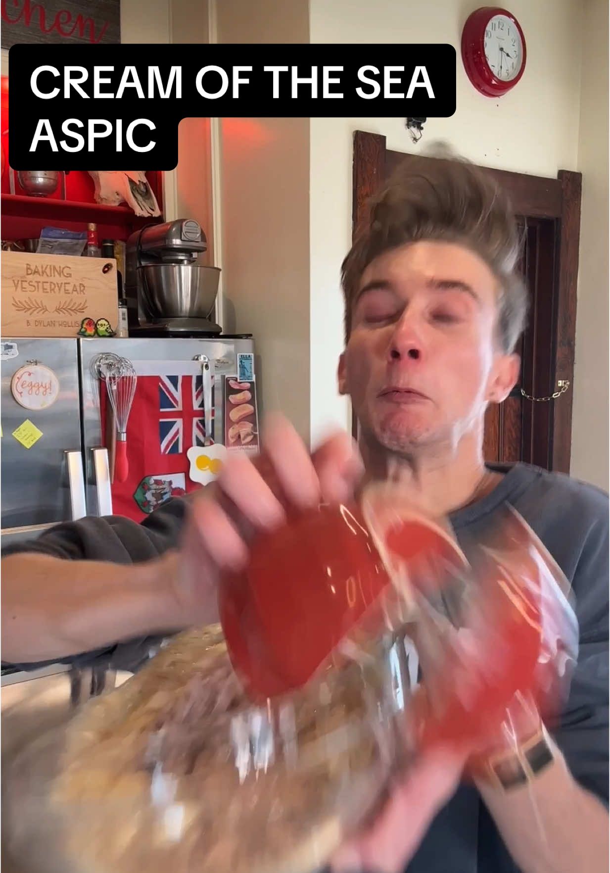 A post by @bdylanhollis on TikTok caption: It broke my bowl #vintage #cooking #aspic 