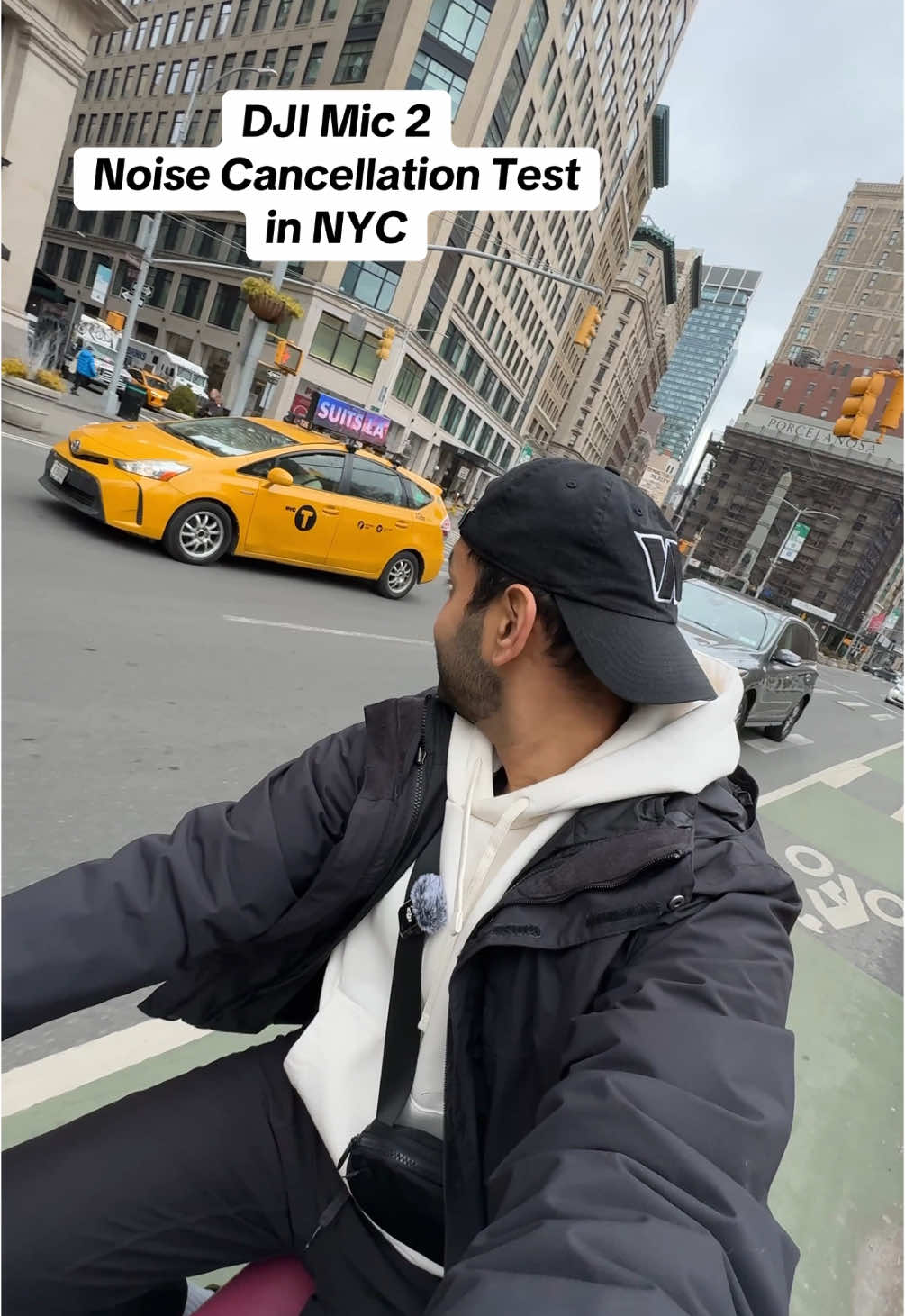 A post by @anantchoxi on TikTok caption: The @DJI Official Mic 2’s intelligent noise cancellation feature is so useful especially when living in a city like New York. I ran the test back one more time, let me know what you think! #djimic2 #djimic #wirelessmicrophone 