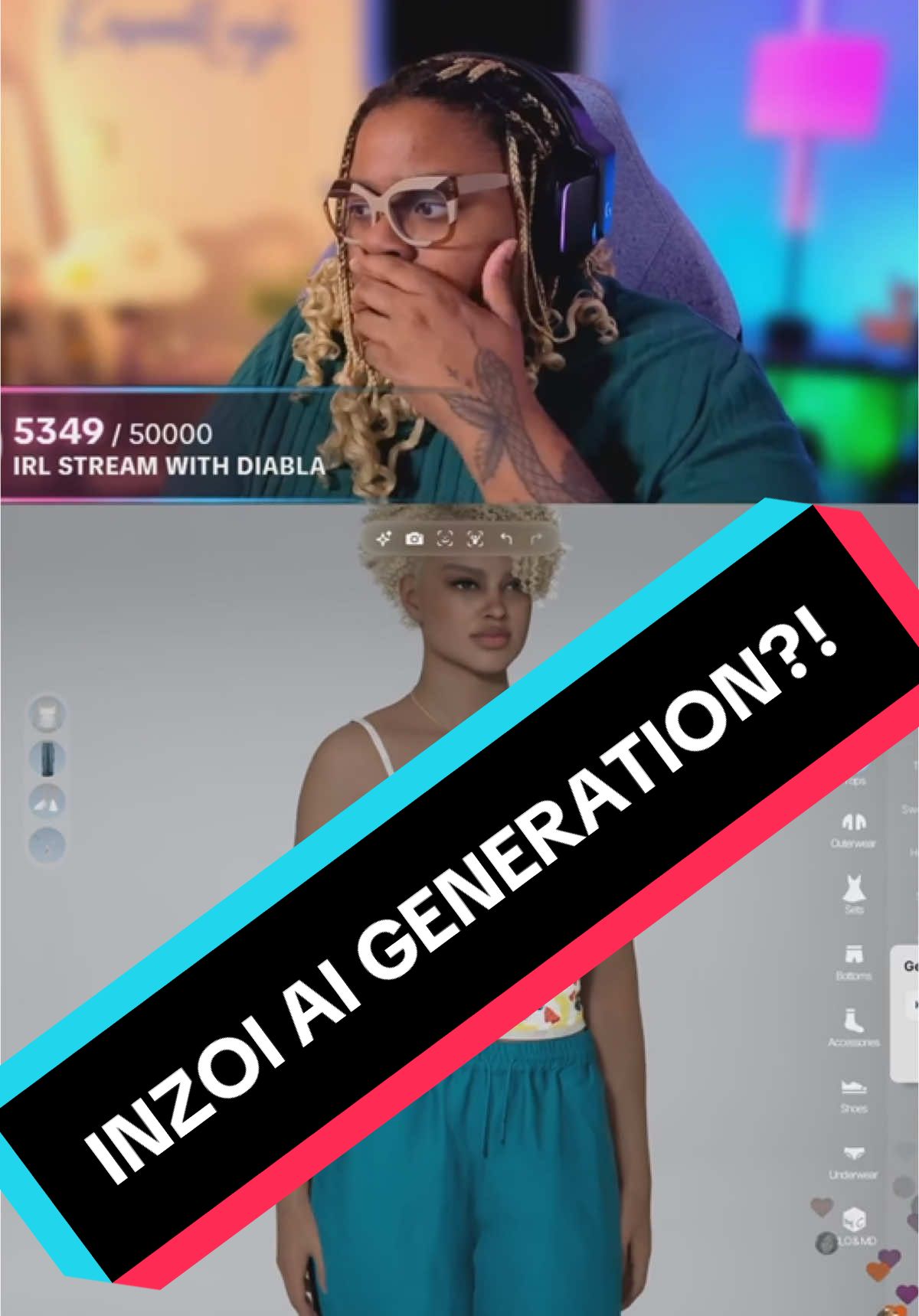 A post by @kasualleigh on TikTok caption: InZoi AI Generation is NEXT LEVEL INSANE. The game comes out next week and is ONLY $40?!?! With all DLCs set to be FREE?!?!? Let me uninstall the sims real quick cuz WHAT. #inzoi #inzoigame #sims4 #LIVE #TikTokLIVE #LIVEhighlights 