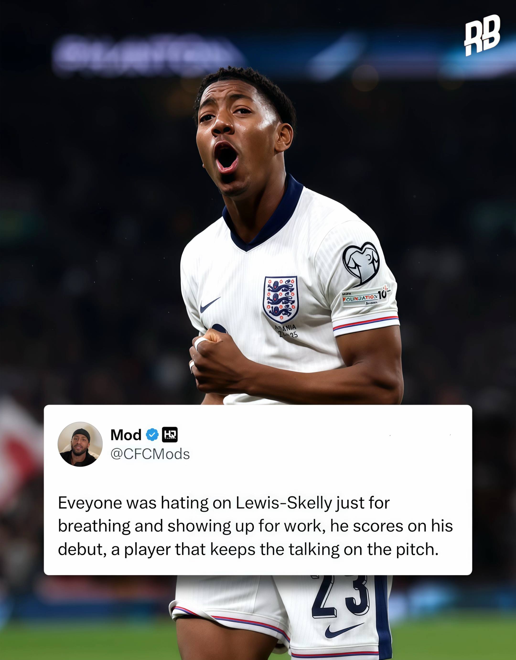 A post by @risingballers on TikTok caption: Lewis-Skelly makes history 💫 #england #englandnationalteam #englandfootball #lewisskelly #myleslewisskelly #football #footballtiktok #arsenal #arsenalfc #footy #fyp 