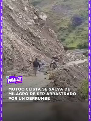 A post by @redunotv on TikTok caption: #Tendencias · Aunque no se conoce la ubicación exacta de dónde sucedió, algunos internautas aseguran que fue en Perú donde este motociclista se salvó 'por los pelos' de ser arrastrado hacia el precipicio por un derrumbe. Vía: RRSS #RedUno #Moto #Impactante