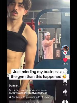 A post by @thejoeyswoll on TikTok caption: If I see you filming yourself flexing in the gym, your video becomes MY video! 😂 @Dvmian_ #GymTok #gym #gym